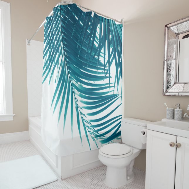 Palm Leaves Teal Blue Vibes #1 #tropical #decor  Shower Curtain (In Situ)