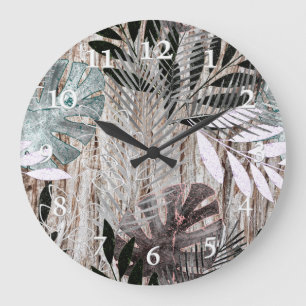Palm leaves, tree, tropical, Botanical Large Clock