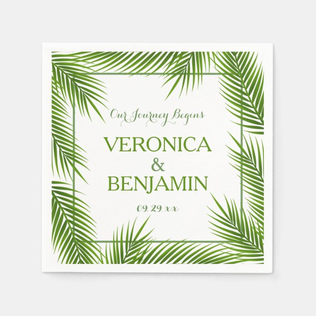Palm Leaves Tropical Beach Wedding Napkin (Front)