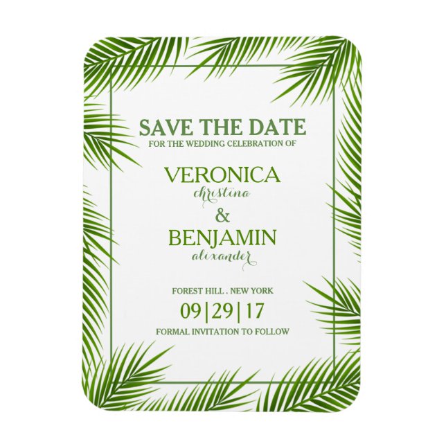 Palm Leaves Tropical Beach Wedding Save The Date Magnet (Vertical)