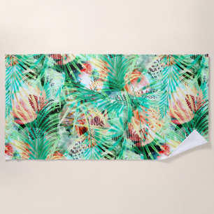palm leaves, tropical, Botanical, colourful Beach Towel