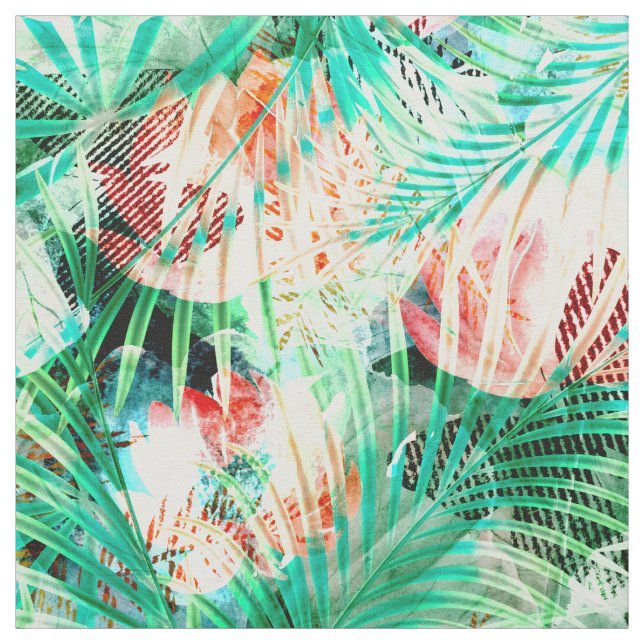 palm leaves, tropical, Botanical, colourful Fabric (Swatch)