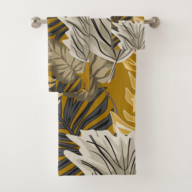 Palm leaves, tropical, Botanical, jungle, forest, Bath Towel Set (Insitu)
