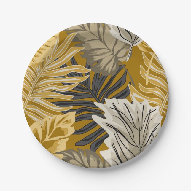 Palm leaves, tropical, Botanical, jungle, forest, Paper Plate (Front)