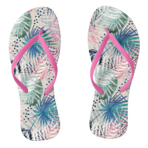 Palm leaves, tropical, Botanical, leaves, jungle, Flip Flops