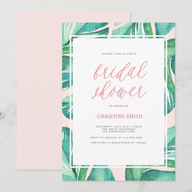 Palm Leaves Tropical Bridal Shower Invitation (Front/Back)