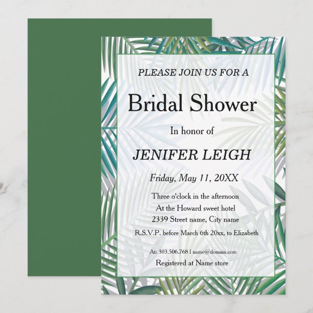 Palm Leaves Tropical Bridal shower Invitation (Front/Back)