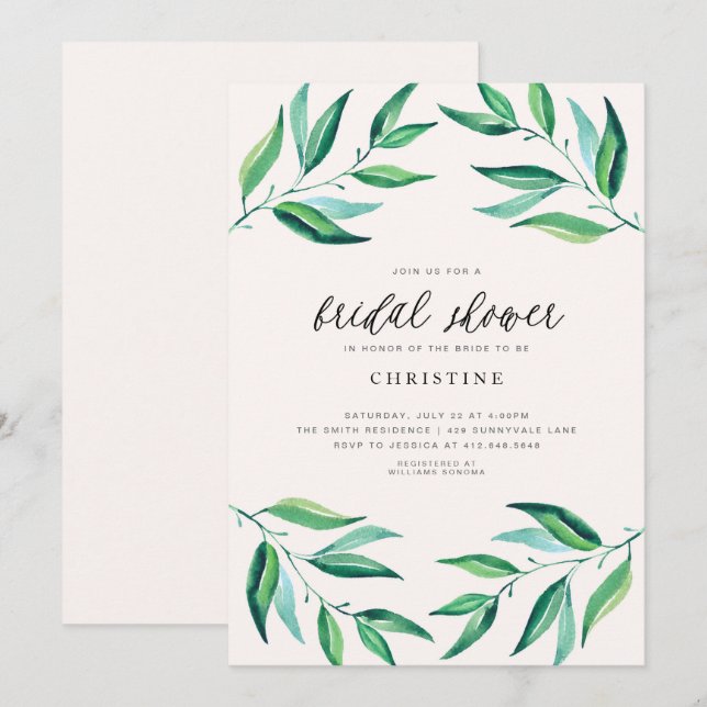 Palm Leaves Tropical Bridal Shower Invitation (Front/Back)