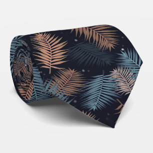 Palm leaves tropical dark design tie