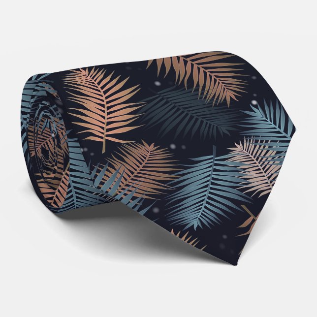 Palm leaves tropical dark design tie (Rolled)