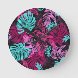 Palm leaves tropical exotic round clock
