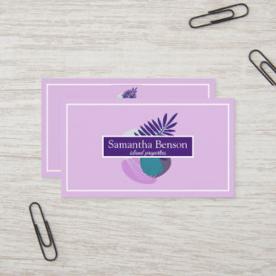 Palm Leaves Tropical Island Green & White  Business Card