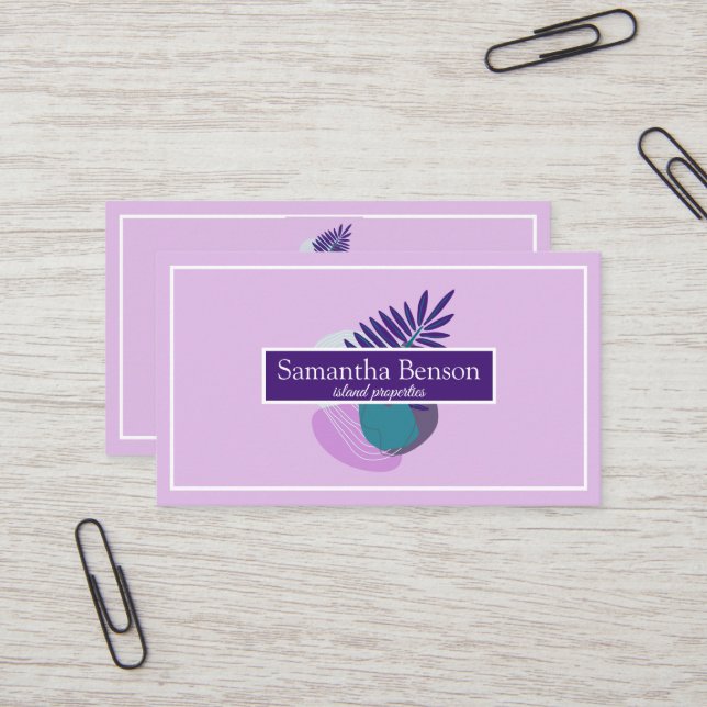 Palm Leaves Tropical Island Green & White  Business Card (Front/Back In Situ)