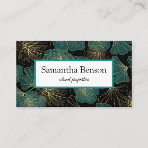 Palm Leaves Tropical Island Green & White  Business Card