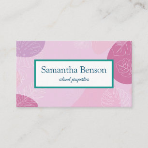 Palm Leaves Tropical Island Green & White Square B Business Card