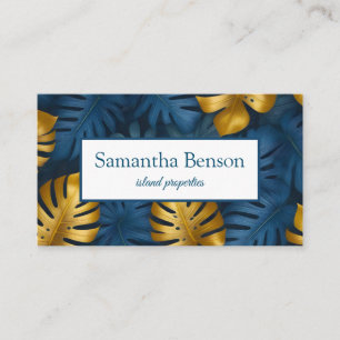 Palm Leaves Tropical Island Green & White Square Business Card