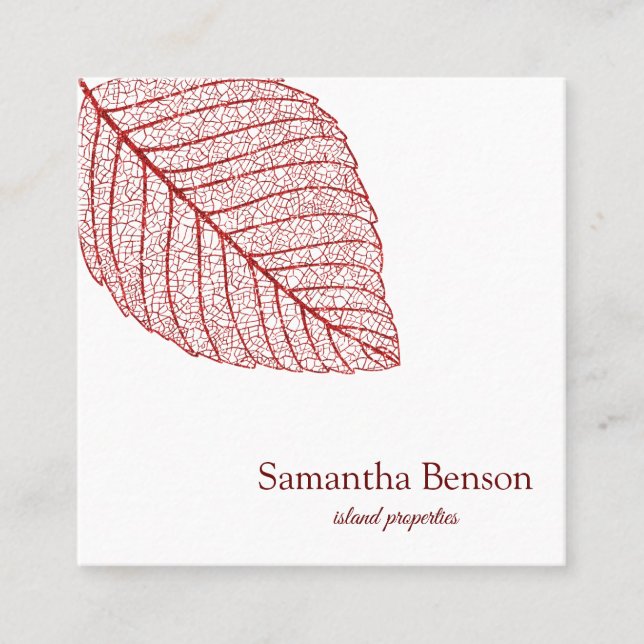 Palm Leaves Tropical Island Green & White Square Square Business Card (Front)