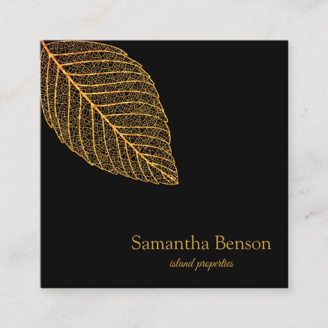 Palm Leaves Tropical Island Green & White Square Square Business Card (Front)