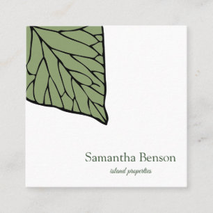 Palm Leaves Tropical Island Green & White Square Square Business Card