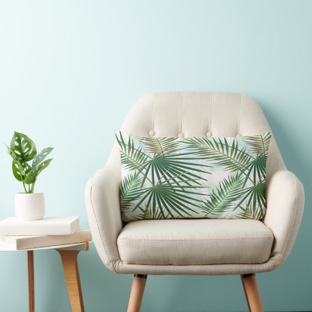 Palm leaves tropical jungle lumbar cushion (Chair)