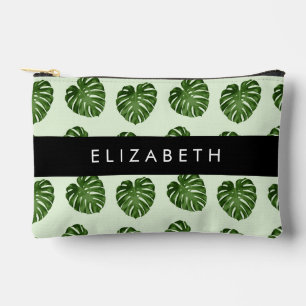 Palm Leaves, Tropical Pattern, Your Name Accessory Pouch