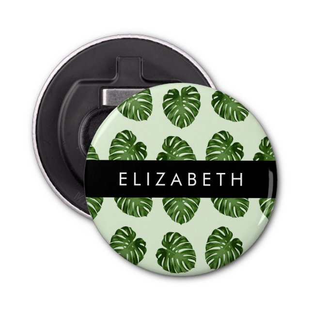 Palm Leaves, Tropical Pattern, Your Name Bottle Opener (Front)