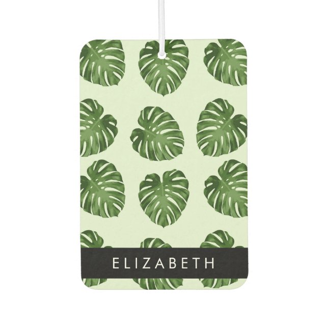 Palm Leaves, Tropical Pattern, Your Name Car Air Freshener (Front)