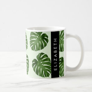 Palm Leaves, Tropical Pattern, Your Name Coffee Mug