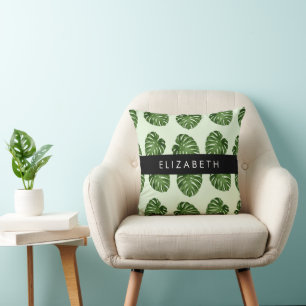 Palm Leaves, Tropical Pattern, Your Name Cushion