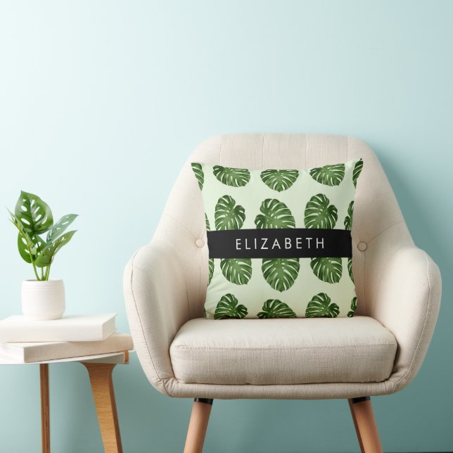 Palm Leaves, Tropical Pattern, Your Name Cushion (Chair)