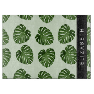 Palm Leaves, Tropical Pattern, Your Name Cutting Board