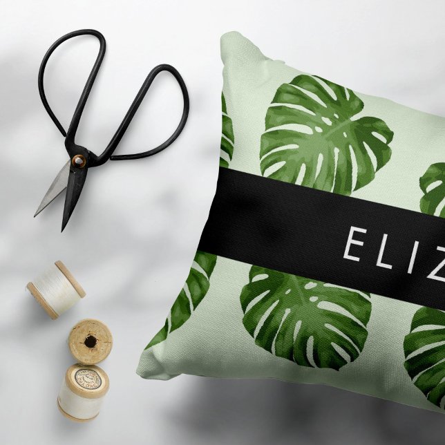 Palm Leaves, Tropical Pattern, Your Name Decorative Cushion (Creator Uploaded)