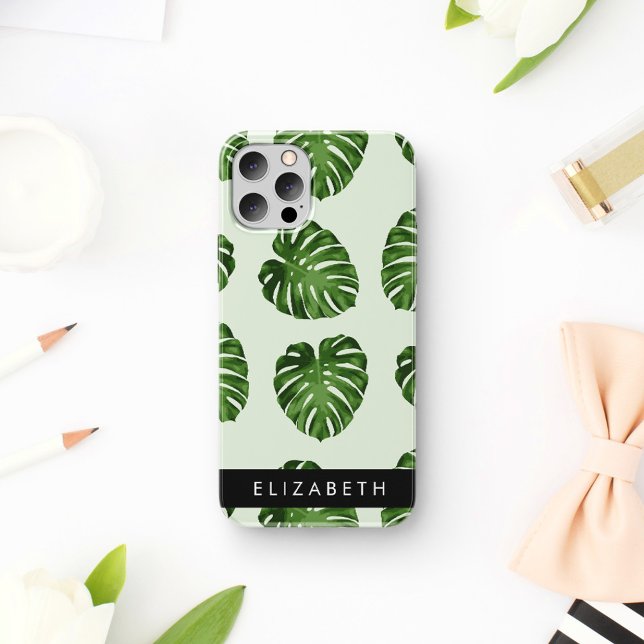Palm Leaves, Tropical Pattern, Your Name iPhone 16 Case (Creator Uploaded)
