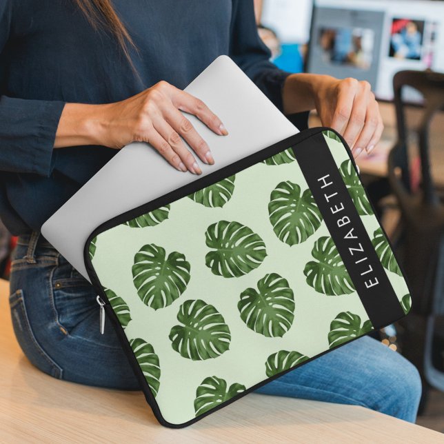 Palm Leaves, Tropical Pattern, Your Name Laptop Sleeve (Creator Uploaded)