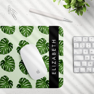 Palm Leaves, Tropical Pattern, Your Name Mouse Mat