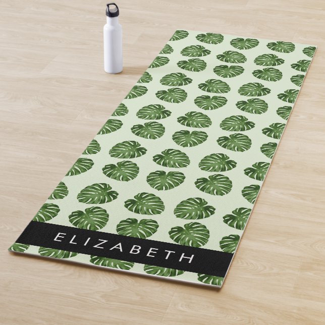 Palm Leaves, Tropical Pattern, Your Name Yoga Mat (In Situ)