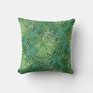 Palm Leaves Tropical Print Green Cushion