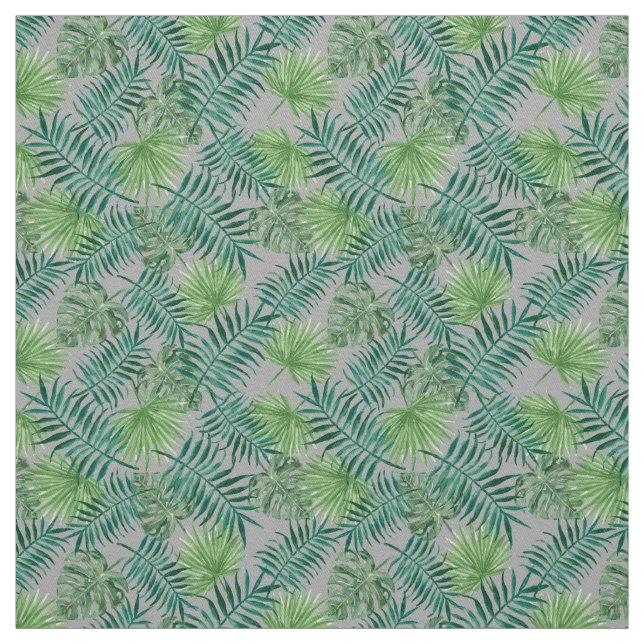 Palm Leaves Tropical Print Grey Fabric (Swatch)