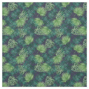 Palm Leaves Tropical Print Navy Fabric