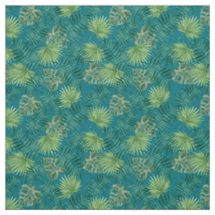 Palm Leaves Tropical Print Teal Fabric