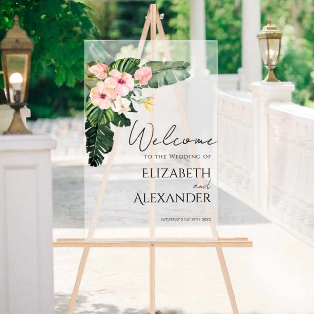 Palm Leaves Tropical Wedding Welcome Acrylic Sign (Creator Uploaded)