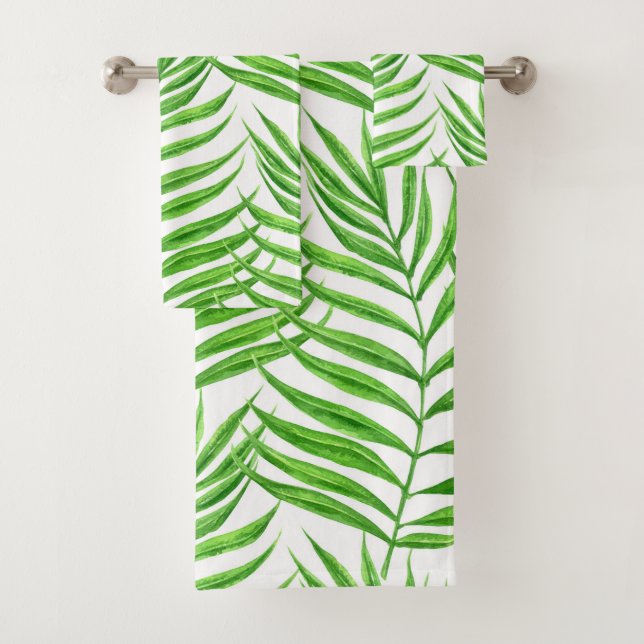 Palm leaves watercolor bath towel set (Insitu)