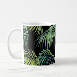 Palm Leaves: Watercolor Black Background. Coffee Mug