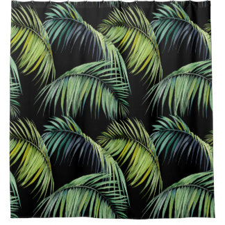 Palm Leaves: Watercolor Black Background. Shower Curtain