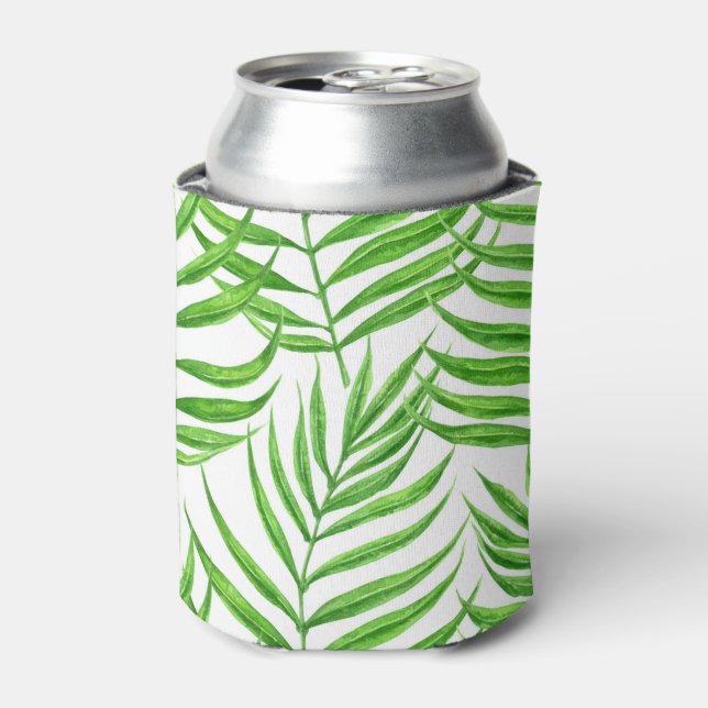 Palm leaves watercolor can cooler (Can Front)