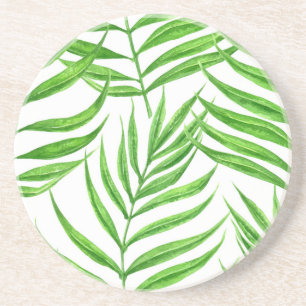 Palm leaves watercolor coaster