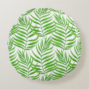Palm leaves watercolor round cushion