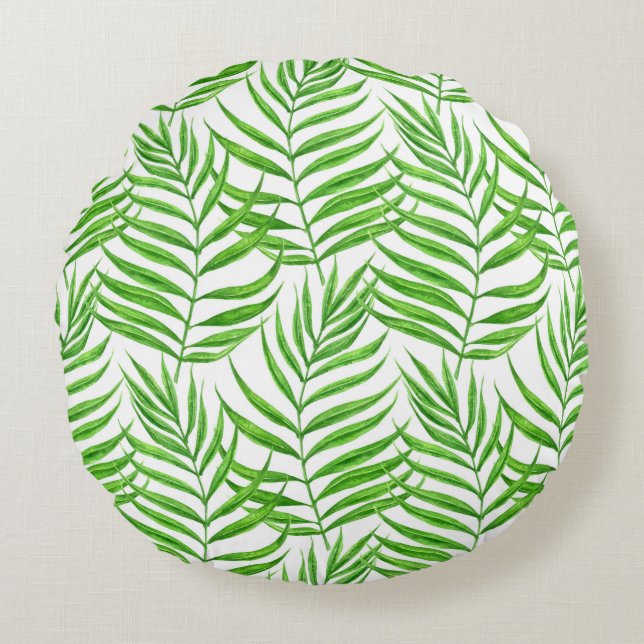 Palm leaves watercolor round cushion (Front)