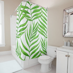 Palm leaves watercolor shower curtain