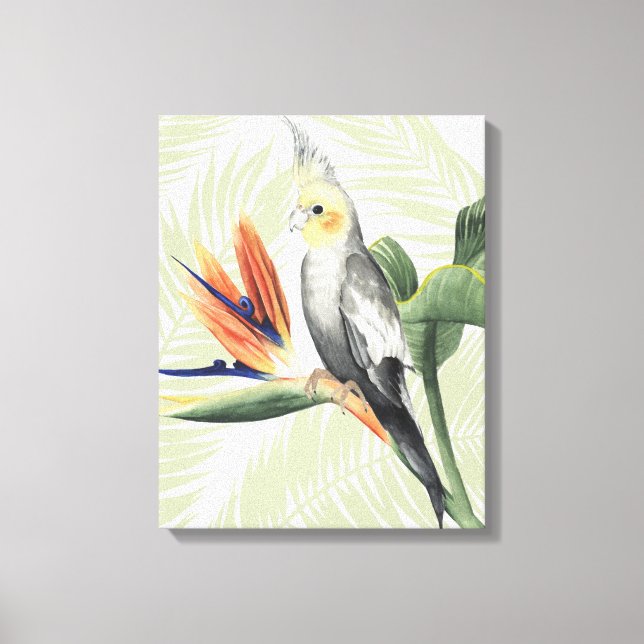 Palm Leaves With Black Bird Canvas Print (Front)